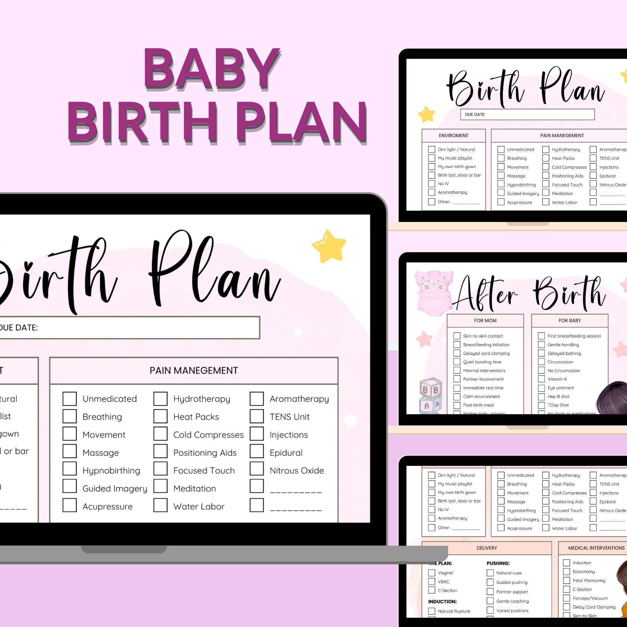 Printable Baby Birth Plan Template Customizable Labor Preferences ...