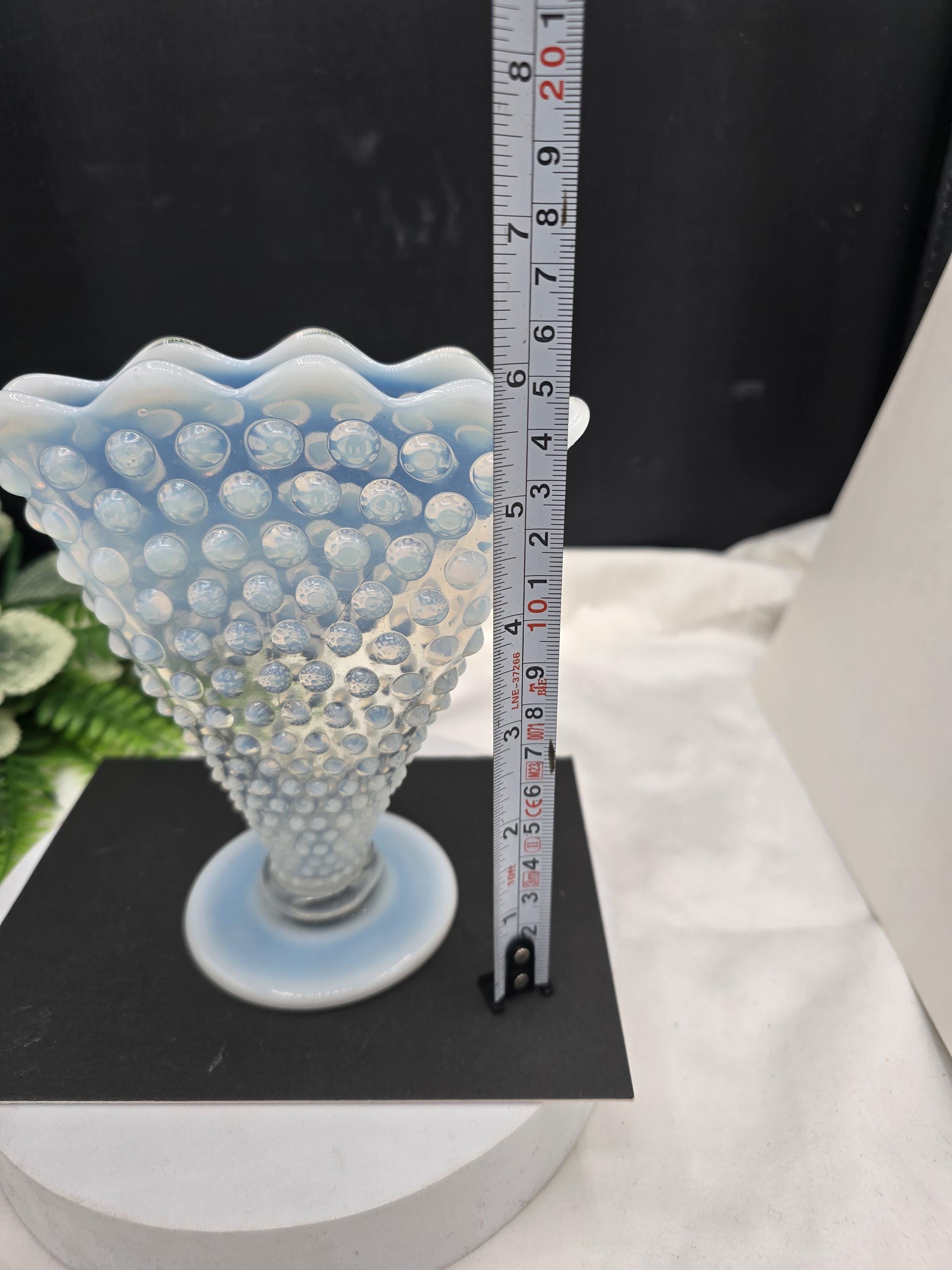 Vintage Fenton Art Glass "fan" Vase in a Blue Opalescent Hobnail ...