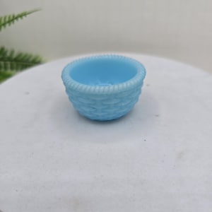 Vintage Blue Milkglass Basket Weave Open Salt Cellar