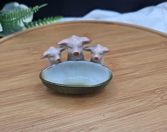 Antique German Porcelain "Pink Pig" Fairing Salt Cellar or Trinket Dish