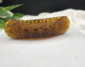 Vintage Amber Glass Canoe "Daisy and Button" Pattern Pressed Glass Toothpick or Match Holder