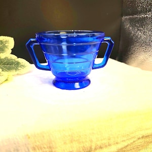 Zuccheriera vintage in vetro Depression blu cobalto Hazel Atlas