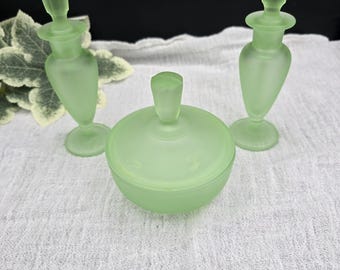 Frosted Green Glass Vanity Set.