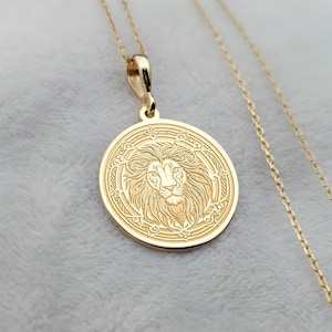 14K Złoty Naszyjnik Lew, Ręcznie Robiony Naszyjnik Zwierzęcy, Maleńki Geometryczny Naszyjnik Lew, Naszyjnik Znak Zodiaku Lew, Delikatny Naszyjnik, Prezent Znaku Lwa