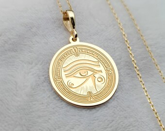 14K Gold Eye of Ra Necklace, Minimalist Cleopatra Eye Necklace, Dainty Eye of Horus Necklace, Egyptian Evil Eye Charm Necklace, Gift for Her