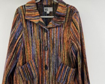 Habitat Clothes to Live In Multicolor Striped Button Jacket Womens L Yarn Boho