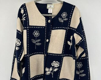 VTG Susan Bristol Hand Embroidered Cardigan Sweater Size M Floral Cottage 90s
