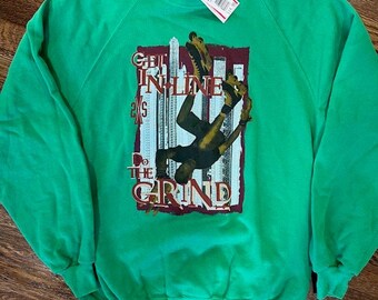 VTG NOS Jerzeez skater graphic print crewneck sweatshirt youth XL green usa