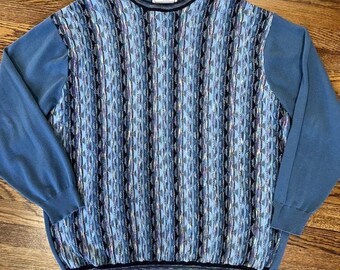 VTG Y2K Classics Coogi Style Textured Pullover Crewneck Sweater Mens 2XL Blue