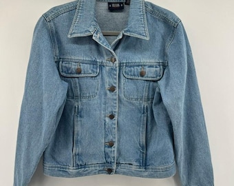 VTG Bill Blass Denim Trucker Jacket Womens M 90s Retro Grunge Western BohoCotton