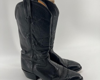 Tony Lama Black Leather Cowboy Boots Mens 9D 6156 Western Rodeo USA Made Vintage