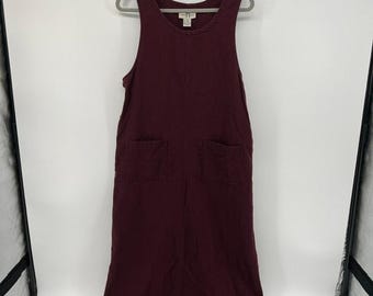 VTG Y2K Womens Burgundy Denim Corduroy Jumper Dress Size 10 TeacherCottagePocket