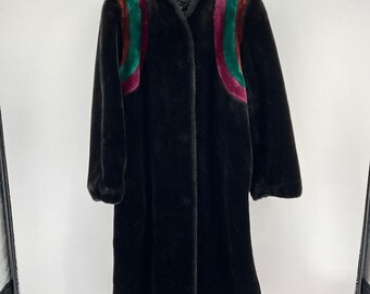 VTG 80s Faux Fur High Collar Long Coat Womens S Black Glamoratti  Opera Regency