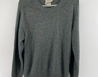 VTG 70s Saugatuck Wool Crew Neck Sweater Mens L Gray Green Italy Grandpa Dad
