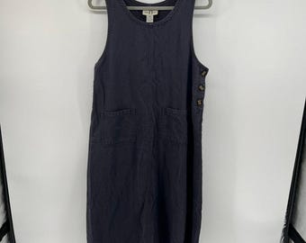 VTG Y2K Womens Blue Denim Corduroy Jumper Dress Size 12P Teacher Cottage Pocket