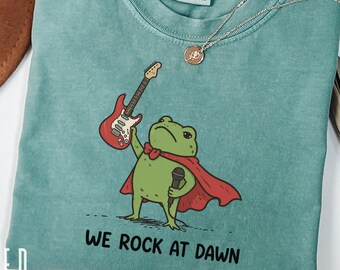 We Rock At Dawn Frog Shirt, Music T-Shirt, Funny Frog Tee, Guitarist Shirt, Comfort Colors Guitar Shirt, Music Lover Gift, Rock Musician Tee