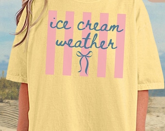Ice Cream Weather Shirt, Cute Summer Dessert Tee, Bow Stripe Ice Cream Shirt, Ice Cream Lover Gift, Sweet Treat Shirt, Comfort Colors Tee