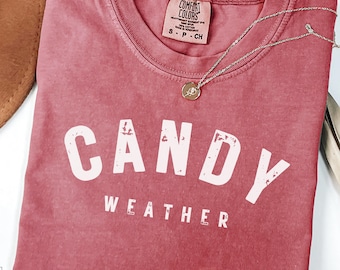 Candy Weather Shirt, Comfort Colors Halloween Tshirt, Funny Trick or Treat T-Shirt, Retro Fall Autumn Tee, Holiday Season Candy Lover Gift