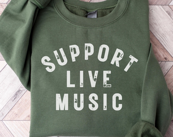 Support Live Music Sweatshirt, Cozy Retro Music Lover Crewneck, Vintage Indie Band Pullover, Cute Festival Concert Hoodie Gift for Fans