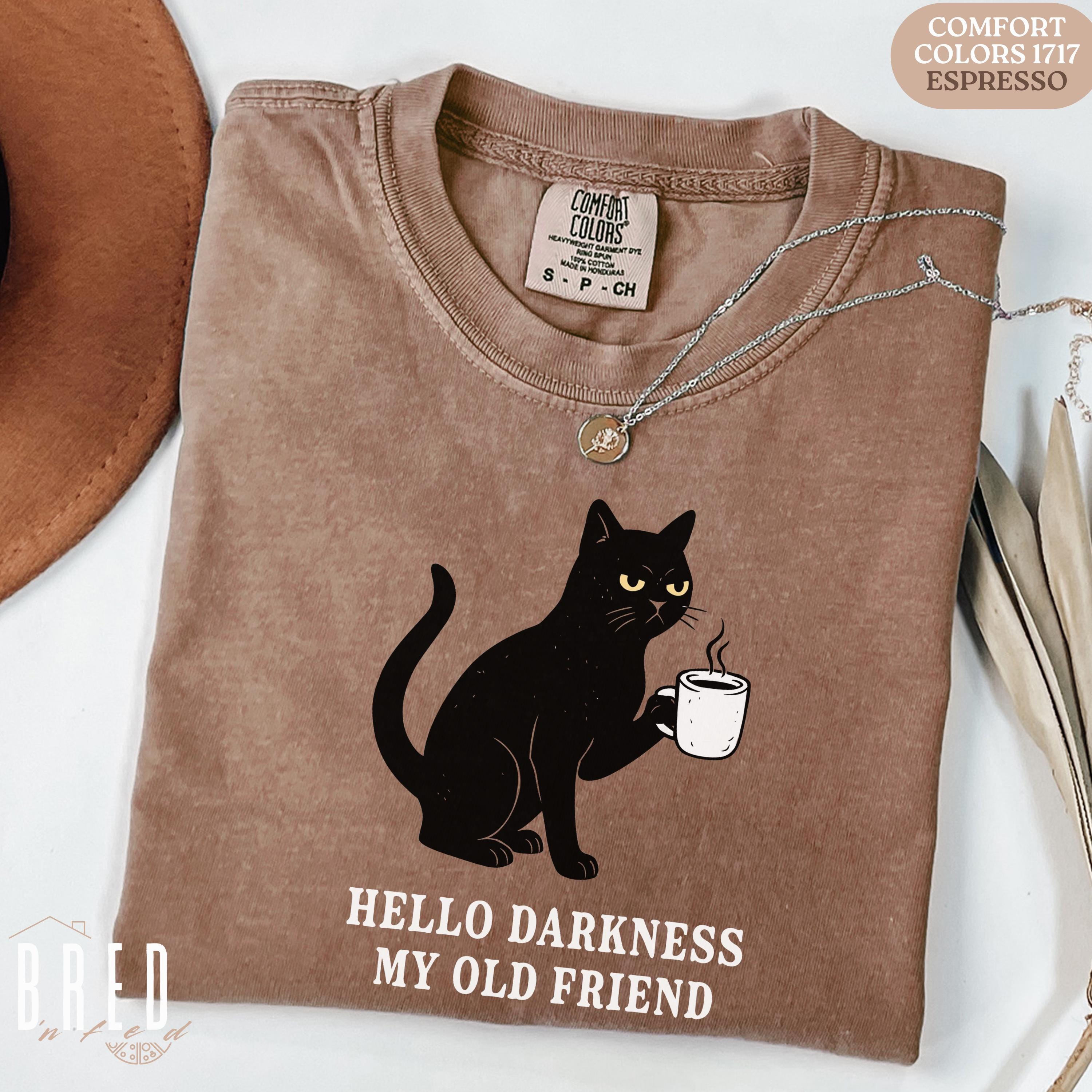 Halloween Cat Shirt, Comfort Colors Hello Darkness Funny Coffee