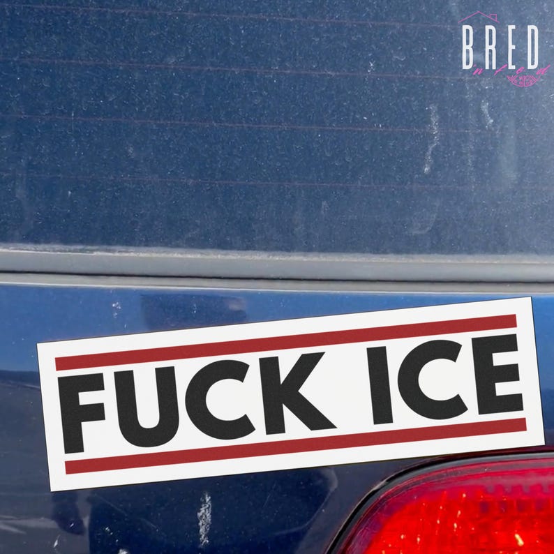 FUCK ICE car magnet photographed on a vehicle window surface, removable anti ICE magnet designed for cars not a sticker.