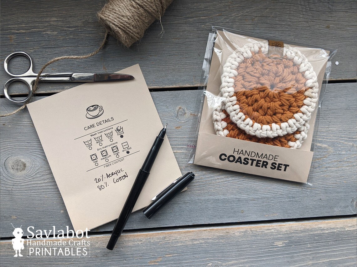 Coaster PRINTABLE Packaging for Handmade Coasters Etsy