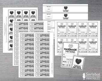 Printable Tags and Labels for Mittens, Knit, Crochet Mittens, Packaging Market Display, Downloadable PDF, Fall Market Prep, DIY Tags