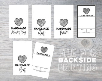 Care labels for handmade items, tags for packaging handmade items, printable care tags, market prep tools, DIY care instruction cards