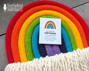 Rainbow Wall Hanging Printable Tags, knit wall hanging, macrame, boho home decor Wall Hanging Care Card tags, printables for market prep