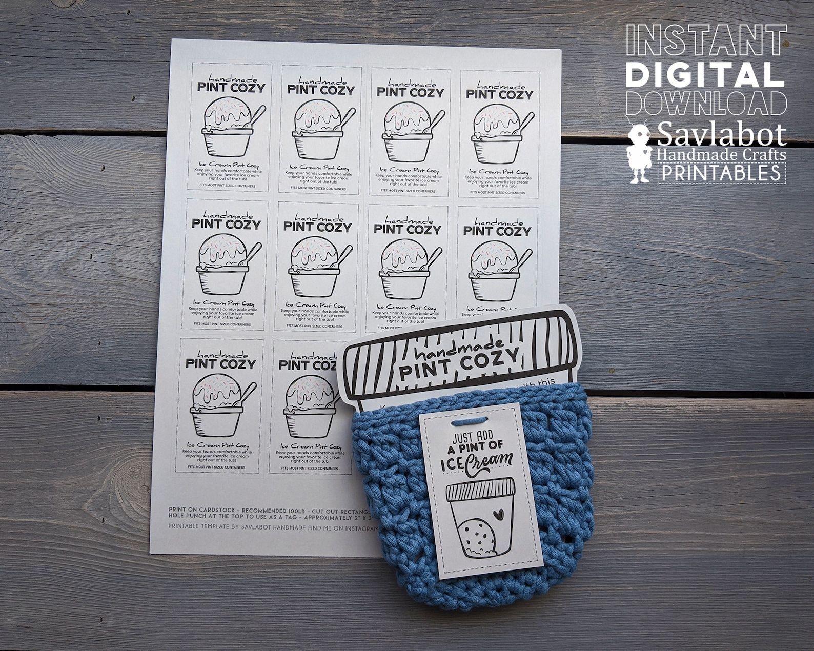Ice Cream Pint Cozy Template Printable Ice Cream Cozy Tags Etsy