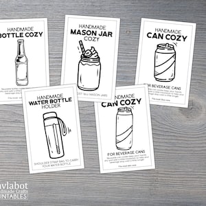 Printable Hangtags for handmade cozy packaging, Mason Jar Cozy, Bottle Cozy and Water Bottle Holder tags
