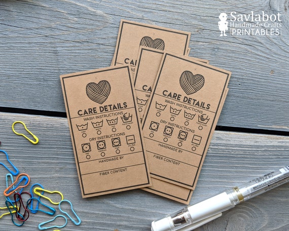 Care Labels for Handmade Items, Business Card Size Tags for Packaging Handmade  Items, Printable Care Tags, Market Prep Tools 