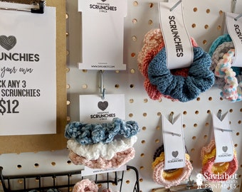 Printable Scrunchies Display Template Set for Market Booth Prep, DIY Packaging with Fall Craft Fair Signs