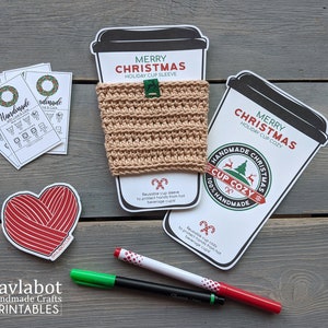 CHRISTMAS Cup Cozy and Cup Sleeve Display cards, Printable PDF file for knit, crochet, sewn reusable coffee and hot beverage cups