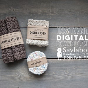 Set di etichette stampabili per strofinacci, spugne per piatti, etichette regalo stampabili, etichette, confezioni fai da te per esposizione di mercato, etichette stampabili per involucro da cucina