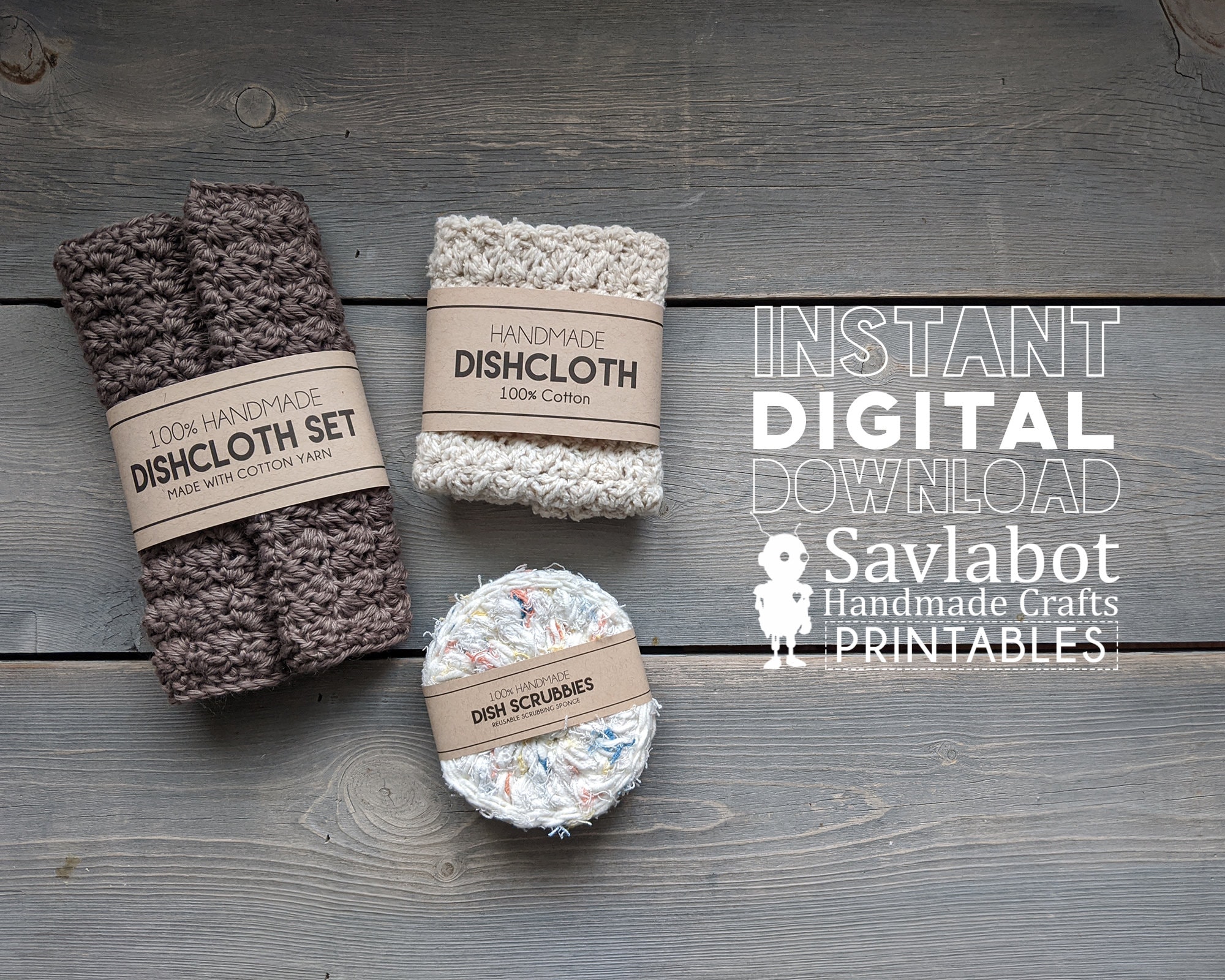 Custom Knitting & Crochet Tags Labels, Washcloth Wrap, Printable