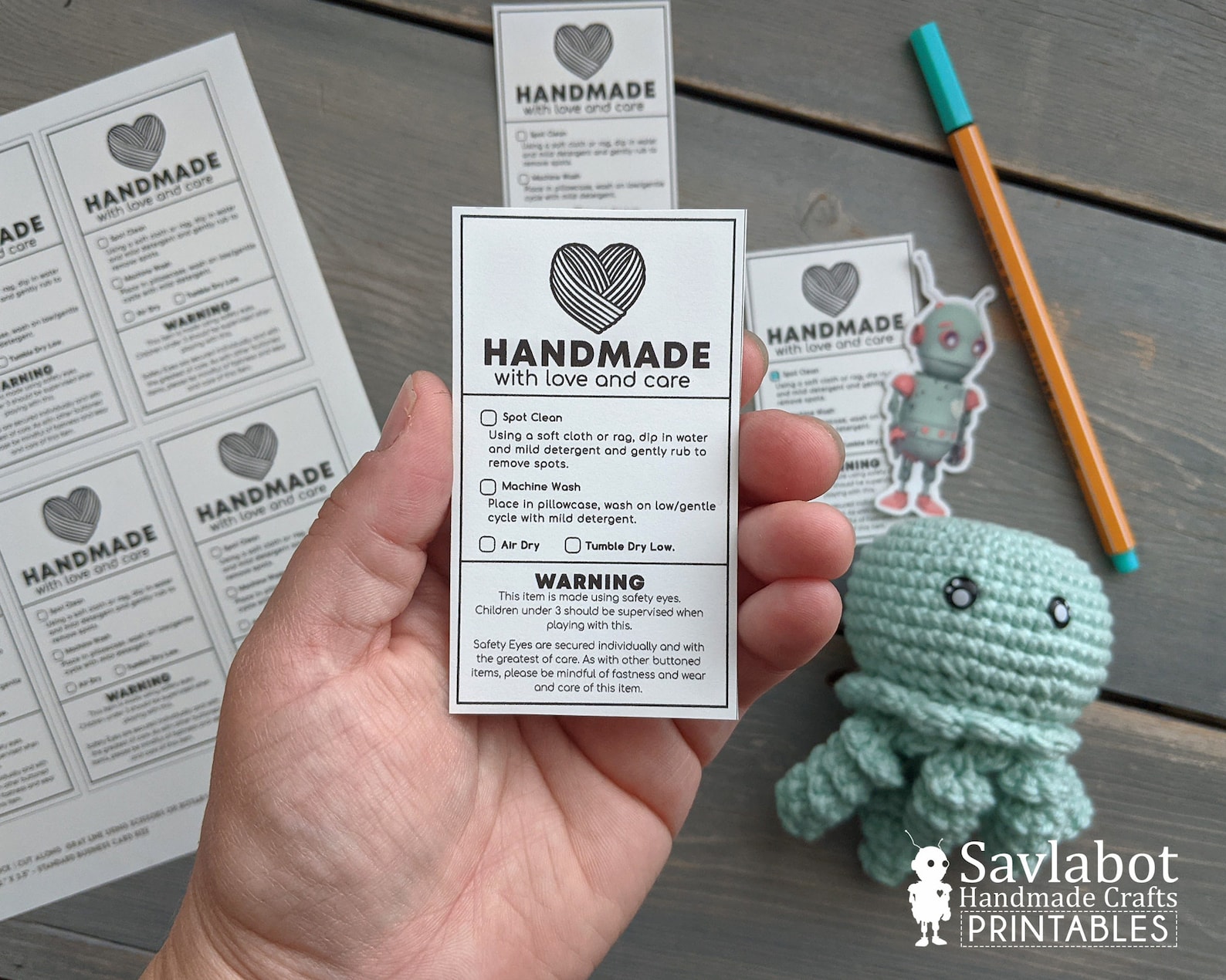 Safety Eye PRINTABLE Warning and Care Card PDF Files Etsy