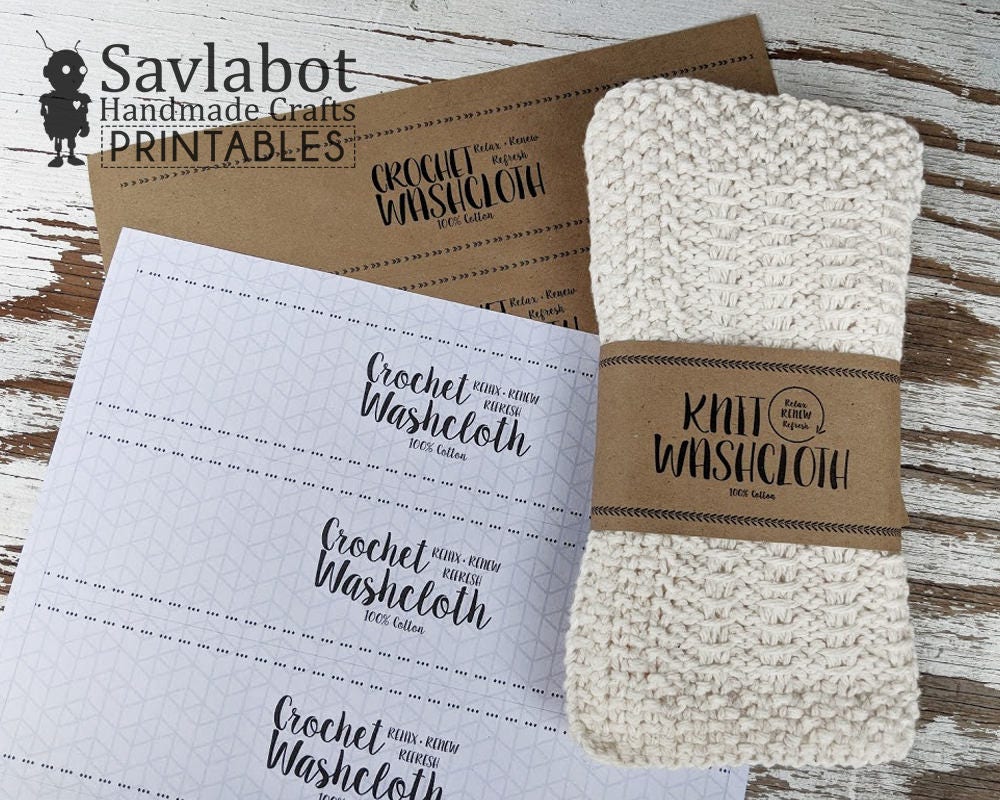 Knitting & Crochet Tags Labels, Washcloth Wrap, Printable Gift