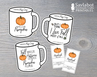 Fall Mug Cozy Printables, Mug Cut Out display card for reusable coffee and hot beverage mug cozy, display mug for handmade mug wraps