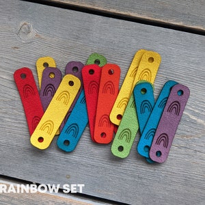 MINI RAINBOW faux suede Tags Product Labels for handmade items, Vegan Suede Leather Tags