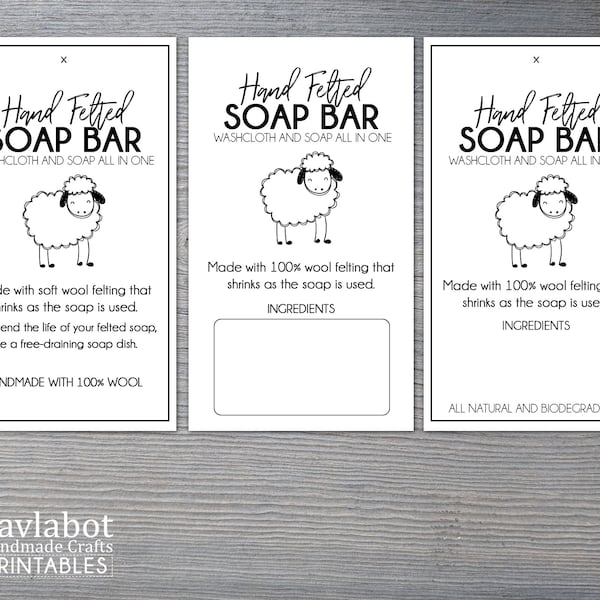 Felted Soap Bar PRINTABLE tags and wraps