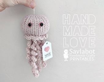 Printable Crochet Heart hang tags, for handmade items like toys made with love, packaging handmade gifts or market items