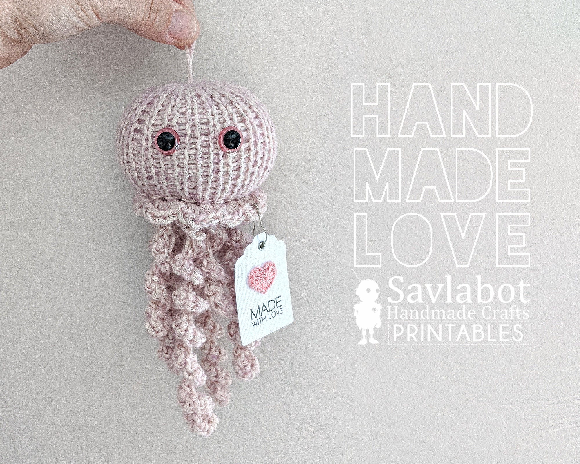 Printable Crochet Heart Hang Tags for Handmade Items Like 