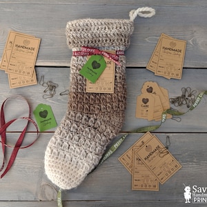 Kerstsok, kerstmuts, kerstmuts Afdrukbare tags en kaarten met onderhoudsdetails, marktvoorbereiding, geschenkverpakking, ambachtelijke beursvertoning