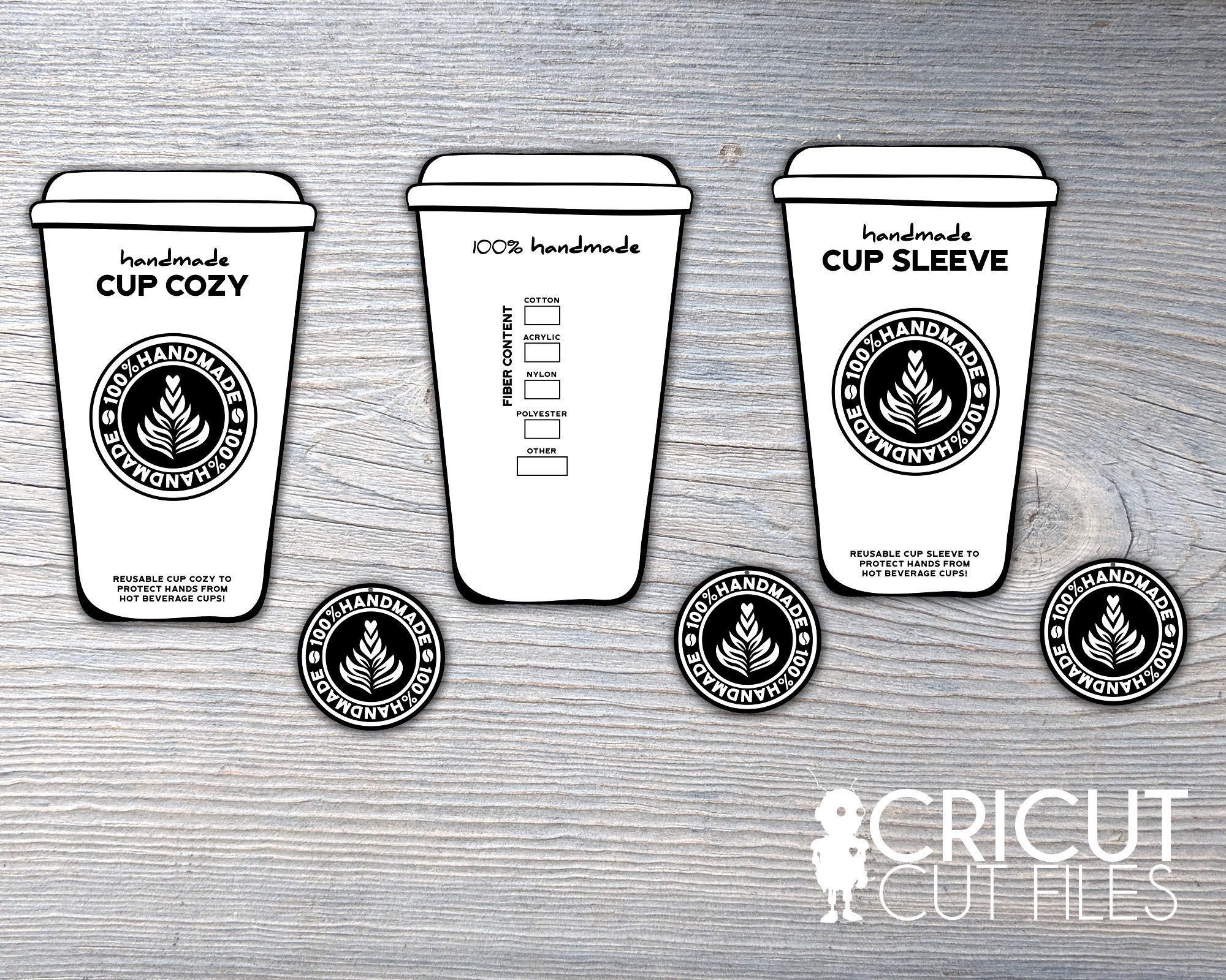CRICUT Cup Cozy and Cup Sleeve Templates, for Handmade Cup Cozies