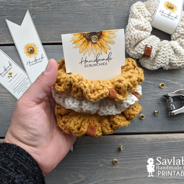 Printable SUNFLOWER Care Tag Set, Printable Packaging for handmade items.