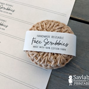 face scrubbies crochet tag labels, washcloth wrap, printable gift tags, labels, gift tag pdf file, Market Display, DIY Packaging