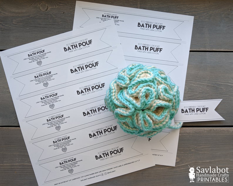 Bath Pouf Puff wrap and tag set yarn heart printable gift Etsy