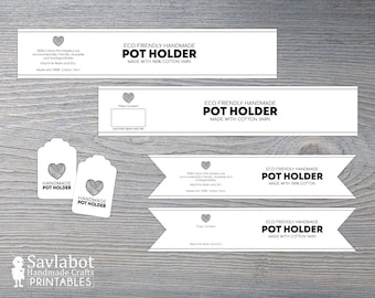 Yarn Heart Pot Holder Wrap and Tag Set, Printable Packaging (PDF)
