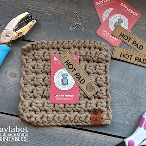 Printable Hot Pad and Trivet Tag set, DIY Print at home packaging and product labels for handmade items